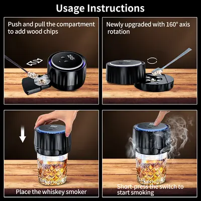 Electric Whisky Smoker with 7-Color Light and 6 Wood Chip Flavors