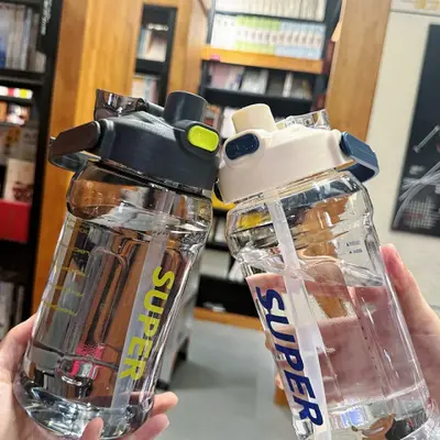 Large capacity sports water bottle internet-famous sports high temperature resistant plastic cup extra large water heater portable straw cup