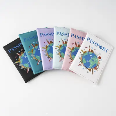 2025 Cross-Border Colorful Printed Cartoon Map Passport Protective Cover Multifunctional Document Holder Ticket Holder Factory Ready Stock Direct Delivery