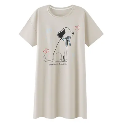 Women's Summer Cotton Nightdress with Chest Pads, Short Sleeve, Plus Size