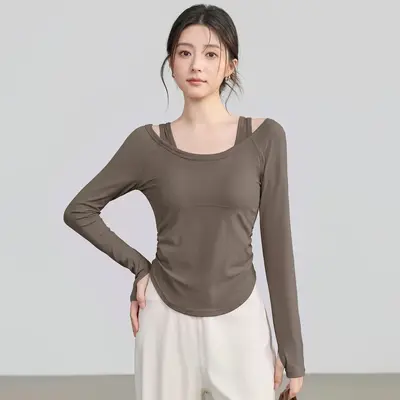 Women's yoga long sleeve top, autumn-winter, fitted - 7