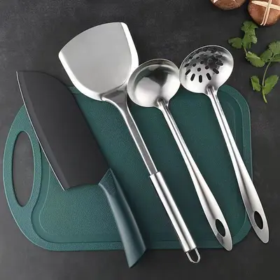 Mutfak bıçağı, kesme tahtası, paslanmaz çelik mutfak eşyaları, kalınlaştırılmış set, ev bıçağı, keskin dilimleme bıçağı, kesme tahtası, yurt mutfağı - 12