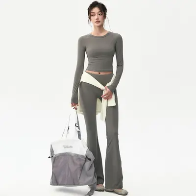 Women's Yoga Set with Bra Pads, Long-Sleeve Top and Pilates Pants - 5