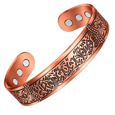 Vintage red copper magnetic therapy bracelet, open adjustable design