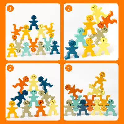 Wooden Cute Figure Stacking Blocks Toy, Balance Puzzle for Children - 4