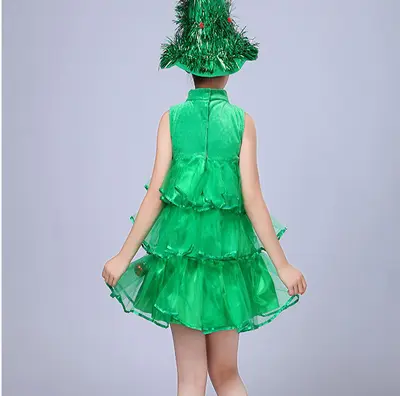 Mädchen-Weihnachtsbaum-Auftrittskostüm, grünes Hanfu - 4