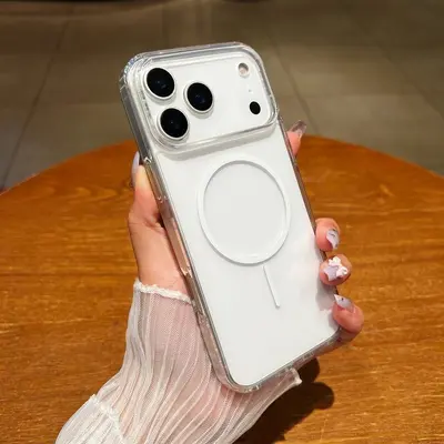 İnce şeffaf Apple manyetik kılıf 18Promax cep telefonu kılıfı iPhone17 plus sert 15pro darbeye dayanıklı kılıf için uygun - 2