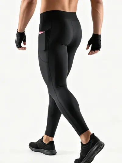 Men's Running Marathon Compression Pants, Fleece-Lined Winter Fitness Yoga Pants, Athletic Student High-Stretch Slim Sports Base Layer Leggings