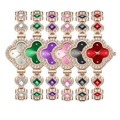 Luxus-Damenuhr mit Kleeblatt-Design und Diamanten - 1