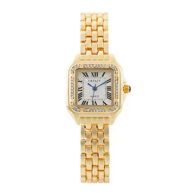 Damen-Quarzuhr quadratisches Design Diamantmuster Stahlband - 7