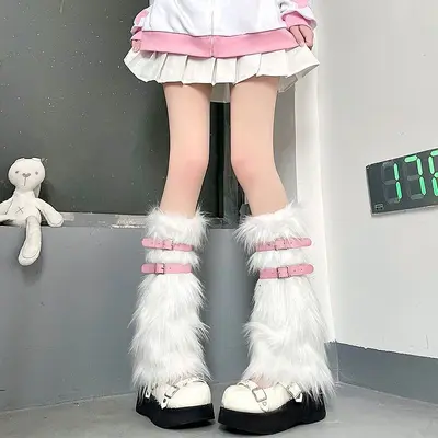 Polar Astarlı Kalın Orta Boy Çorap ve Suni Tavşan Kürklü Bacak Isıtıcı - 8