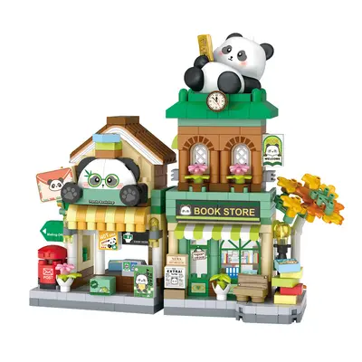 Трансграничные товары для Amazon: Tumu Street View Hot Spring Little Bear Flower Shop Bookstore House, маленькие частицы, обучающий сборный строительный конструктор, декоративный - 6
