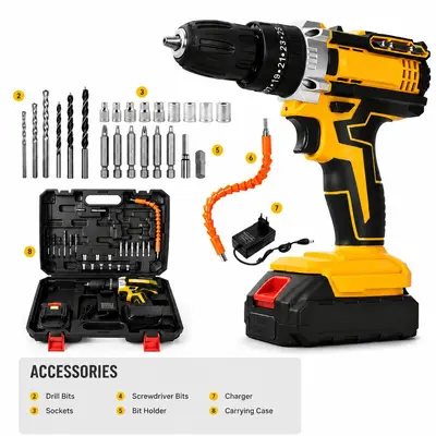 21V Cordless Lithium Impact Drill Handheld Electric Drill Dual Speed Charging Drill Pistol Grip Drill Electric Screwdriver Drill Set - 7