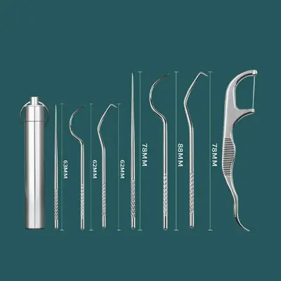 304 stainless steel tooth cleaning tool non-metal toothpick crochet stick portable oral dental cleaning tool set - 11