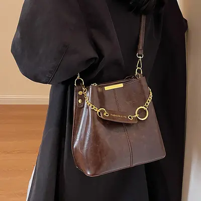 Women's Retro Bucket Bag, Autumn Winter Style, Single Shoulder Crossbody - 4