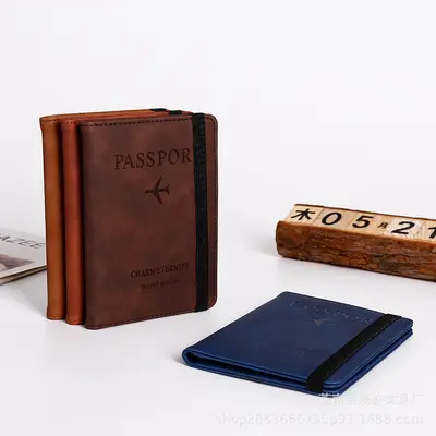 PU deri kayış pasaport çantası RFID pasaport tutucu koruyucu kapak yurtdışı seyahat cüzdanı kart tutucu bilet tutucu yazdırılabilir logo