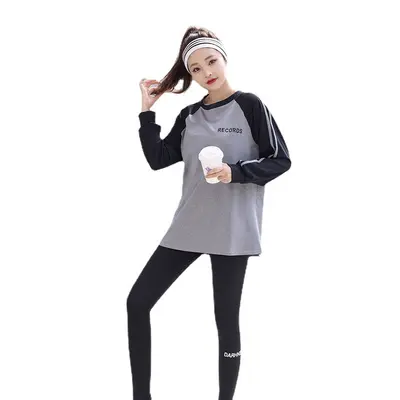 Women's Yoga Set, Long Sleeve, Loose Fit, Color-Block
