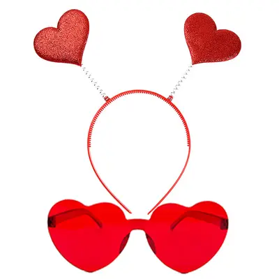 Valentinstag-Glitzer-Pfirsich-Herz-Haarklammer mit Brillen-Set - 4
