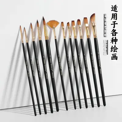 Acrylic paint brush set, 12-piece, wooden, for children