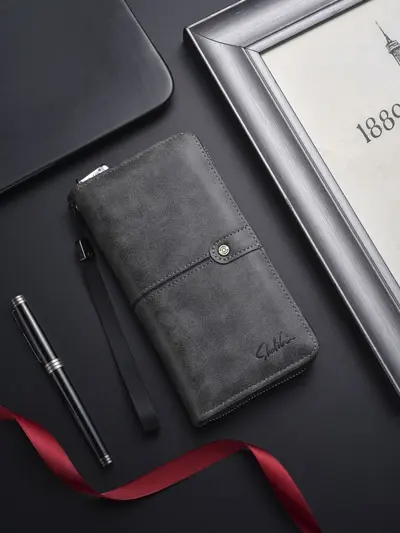 Men's Long Wallet and Retro PU Leather Clutch, Large Capacity - 1