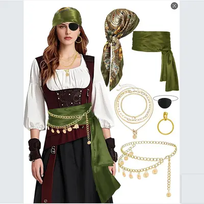 Damen-Piratenkostüm-Set mit Gürtelkette, Halloween Cosplay F068