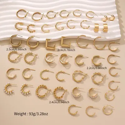 欧美C形金属纹理高级感个性耳圈女复古麻花耳环套装6件套earrings