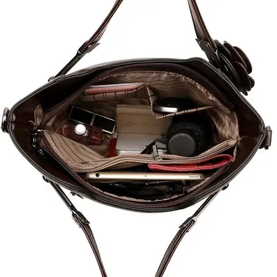 Middle-Aged Women's Soft Leather Single Shoulder Crossbody Handbag - 6