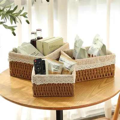 Rattan dokuma depolama sepeti salon masası - 2