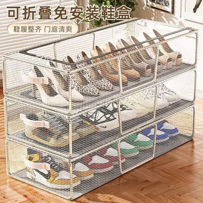 Transparent shoe storage box, foldable, dust-proof - 4