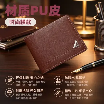 Men's Short Soft Leather Horizontal Wallet Large Capacity - 1