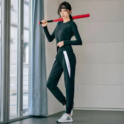 Kadın Uzun Kollu İki Parça Yoga ve Koşu Spor Takımı, Nefes Alabilen - 8