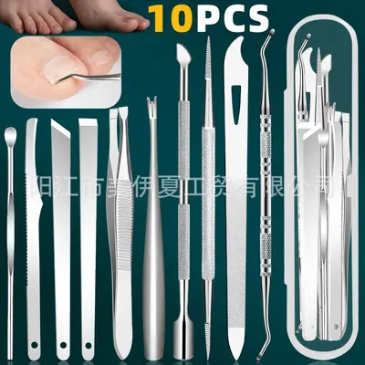 Cross-border Best-Selling Stainless Steel Pedicure Knife Set with Foot Fork and Double-Head Nail Cleaner Foot Rasp 5-Piece Set 10-Piece Set Boxed - 11