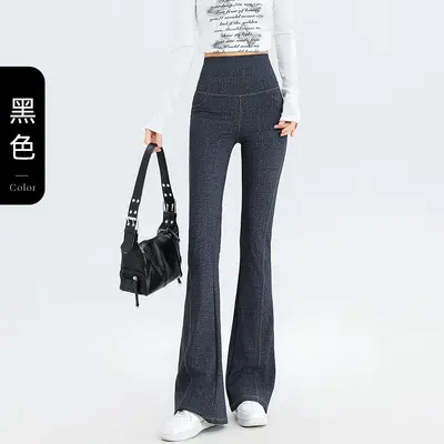 Women's denim yoga pants, high waist, skinny fit, micro flare - 8