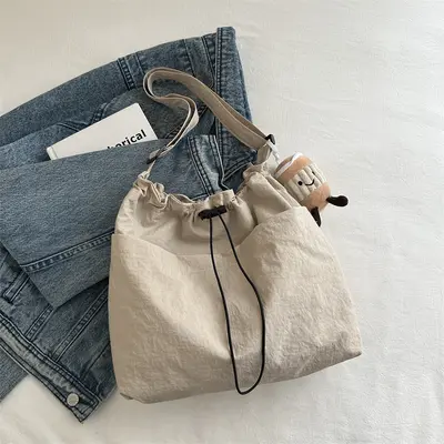 Schultertasche mit Reißverschluss und Kordelzug für Schule und Pendeln, vielseitig, großvolumig, Umhängetasche, Sporttasche für Damen - 8