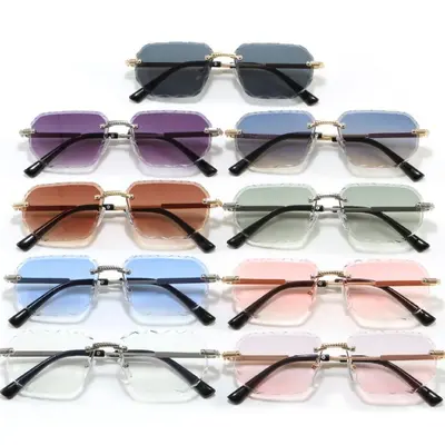 Polygon Frameless Retro Sunglasses for Women and Men, Fashion Style - 5