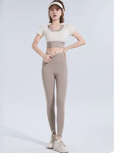 Evrensel beden yoga pantalonu kadın yüksek bel pilates fitness seti