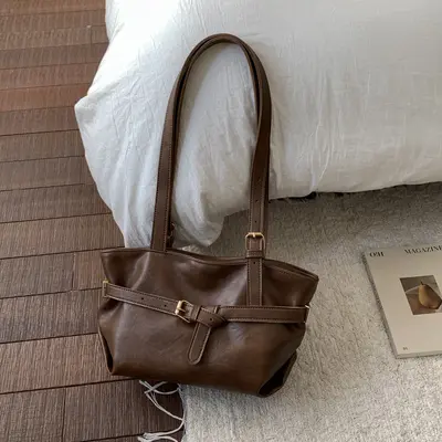 Kadın Tote Çanta, Retro Sade Tasarım, Kişisel Tek Omuz Çantası - 8