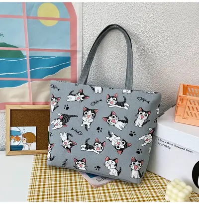 Large Capacity Printed Canvas Shoulder Bag for Women, Korean-Style Tote - 8