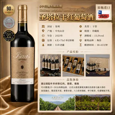 Dry Red Wine, Imported, 6-Bottle Gift Box - 7