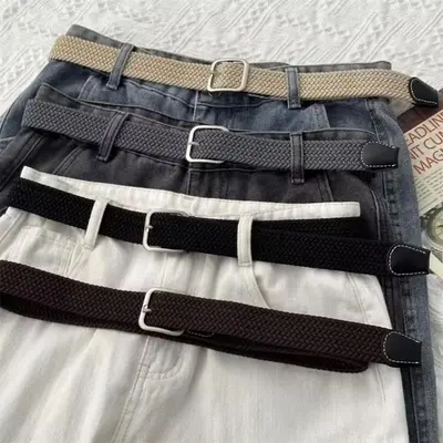 Trendy dokuma kot unisex kanvas kemer kadın çok yönlü elastik tembel siyah çok yönlü üst düzey kemer - 10