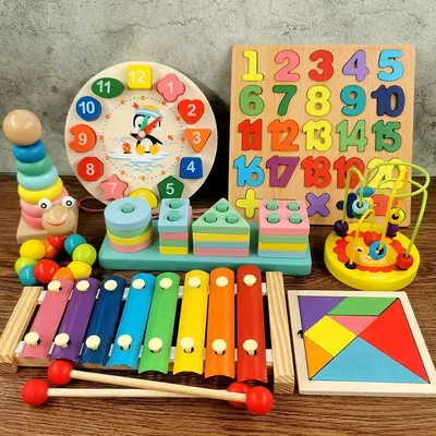 Çocuklar için erken eğitim eğitici oyuncakları, ahşap bebek müzik oyuncakları, Orff müzik aletleri, ahşap enstrüman seti, eğitici oyun bulmacaları.