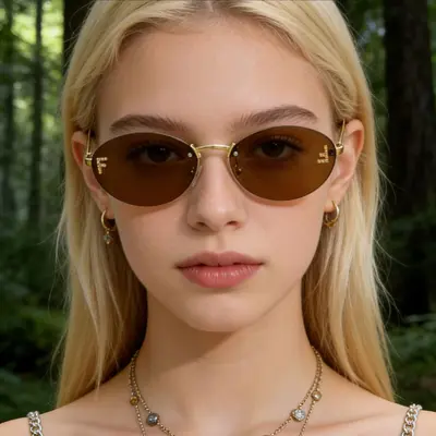 Oval Rhinestone Frameless Sunglasses for Women and Men - 4