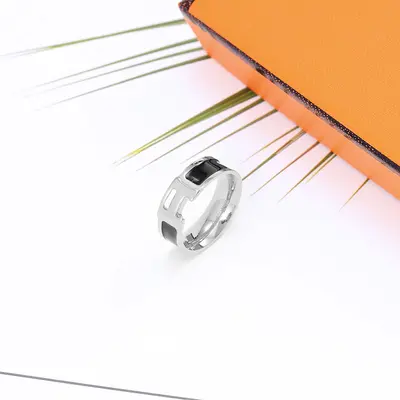 H-shaped titanium steel ring produced by CNC processing, stainless ring for women with enamel couple ring, fashionable versatile jewelry, cool - 9