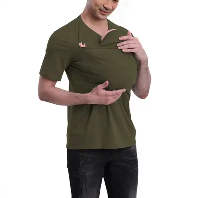 Kangaroo Dad and Mom Soothing V-Neck T-Shirt with Hood, 2025