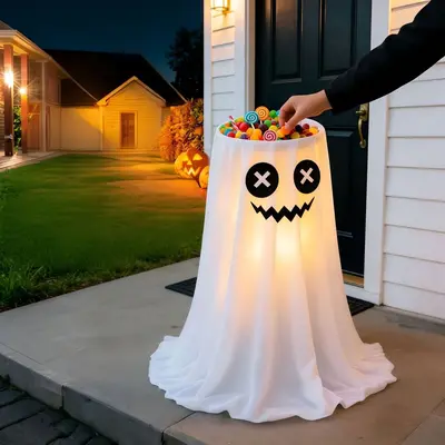 Halloween LED Ghost Candy Bowl Holder with 8 Modes and Remote - 7