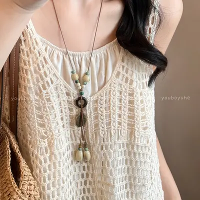 Ethnic style necklace, long sweater chain, women's accessory - 11
