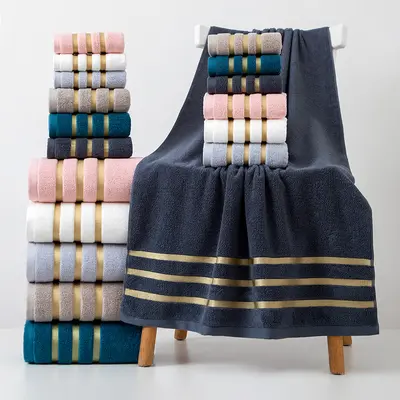 Reine Baumwolle Handtuch-Set, 6-teilig mit Goldkante, weich und saugfähig - 3