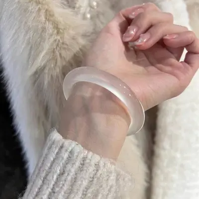 Natural agate bracelet, white moonlight chalcedony, ice transparency - 4