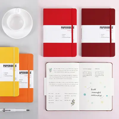 PAPERIDEAS A5 sert kapaklı bağcıklı defter, PU deri kapak, kareli