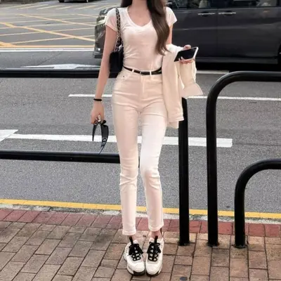Kadın Yüksek Bel Beyaz Dar Paça Skinny Kot Pantolon, Esnek